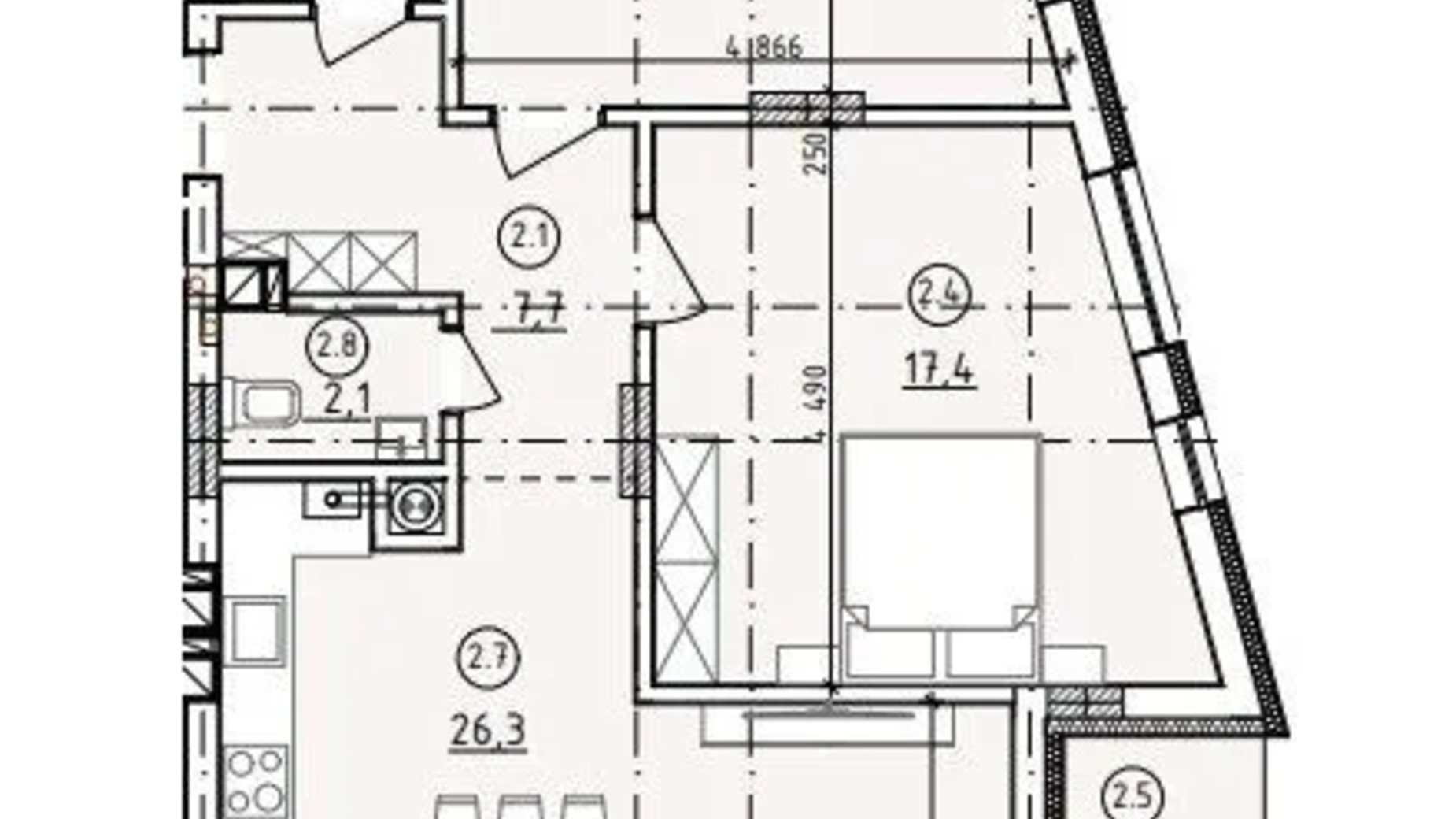 Планировка 2-комнатной квартиры в ЖК ул. Кульпарковская, 190 74.1 м², фото 656484
