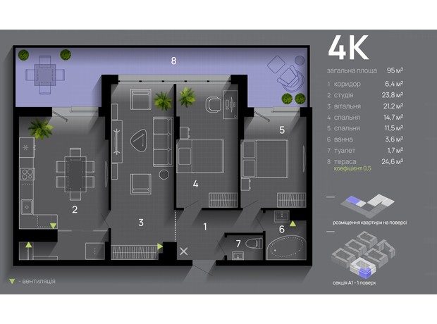 ЖК Manhattan Up: планировка 4-комнатной квартиры 95 м²