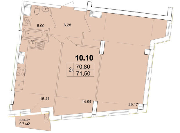 Апарт-комплекс Итака: планировка 2-комнатной квартиры 71.5 м²