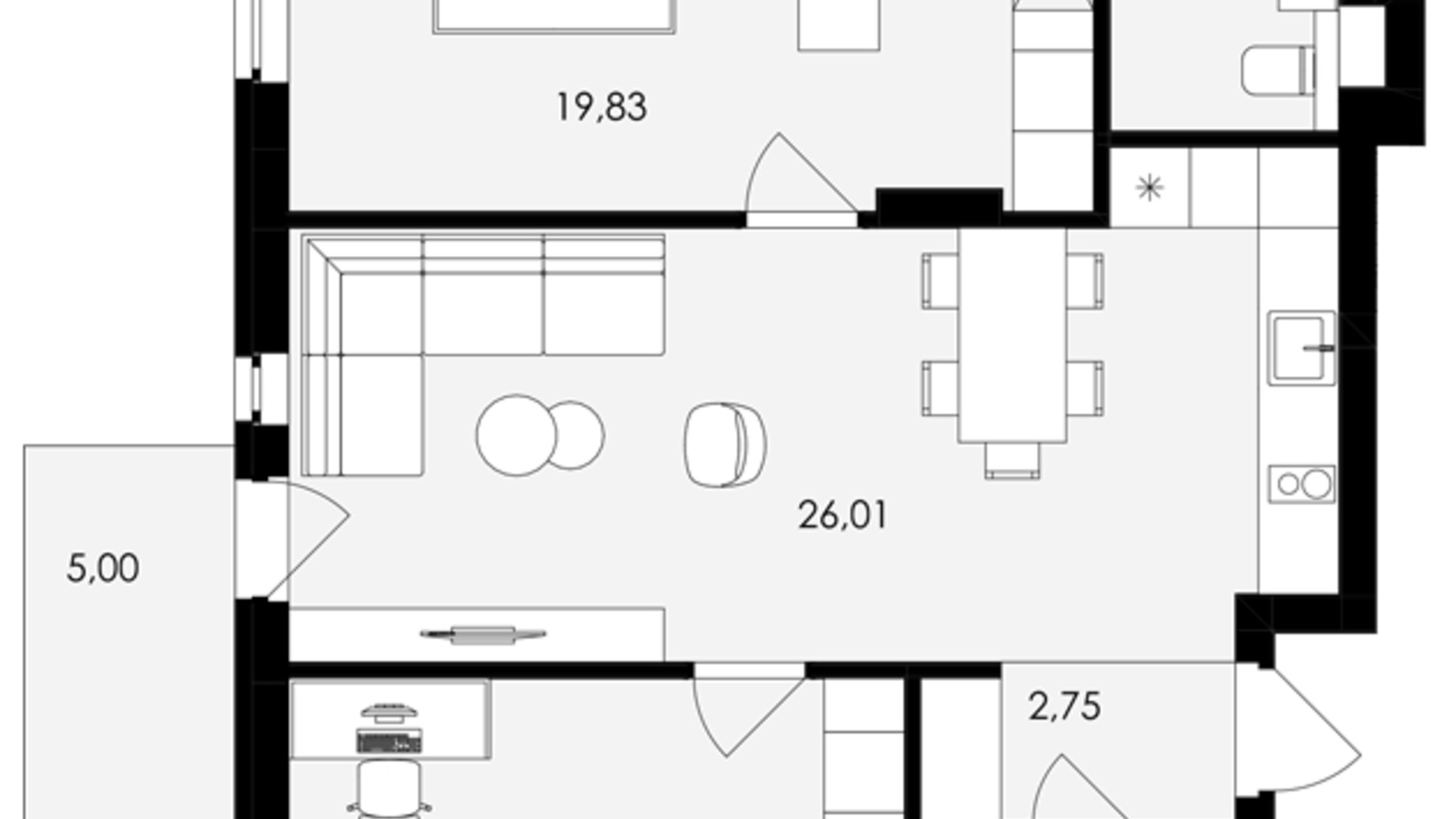 Планировка 2-комнатной квартиры в ЖК Avalon Holiday 71 м², фото 656965