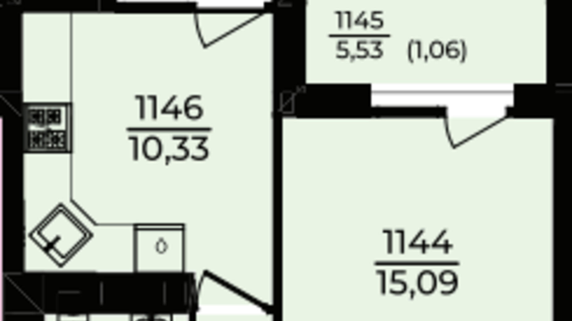 Планування 1-кімнатної квартири в ЖК Едем 38.17 м², фото 657178