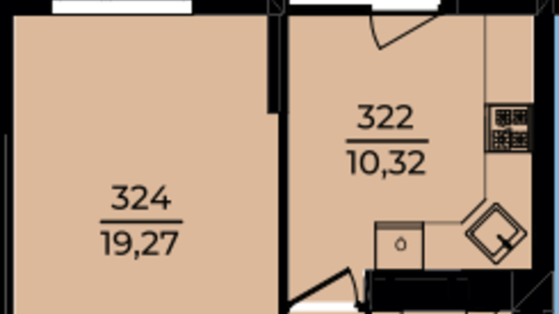 Планування 1-кімнатної квартири в ЖК Едем 44.63 м², фото 657180