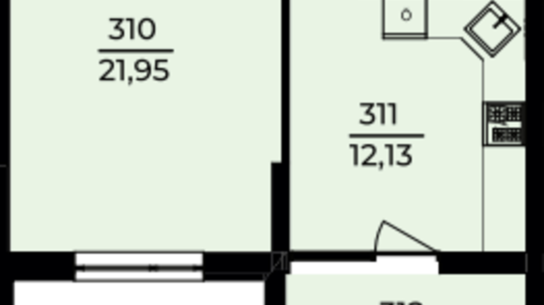 Планування 1-кімнатної квартири в ЖК Едем 49.02 м², фото 657183