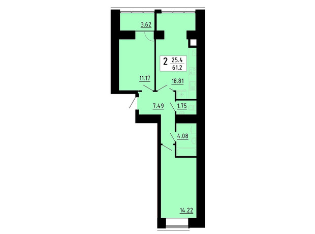 ЖК Кольоровий: планування 2-кімнатної квартири 61.2 м²