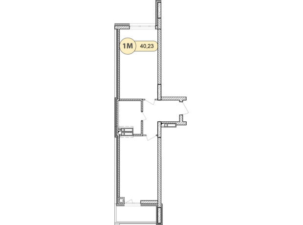 ЖК Синергія Сіті: планування 1-кімнатної квартири 40 м²