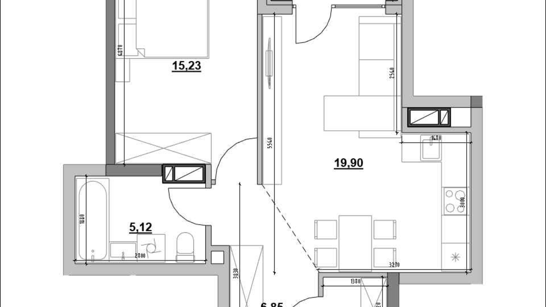 Планування 1-кімнатної квартири в ЖК Park Life 53.08 м², фото 657839