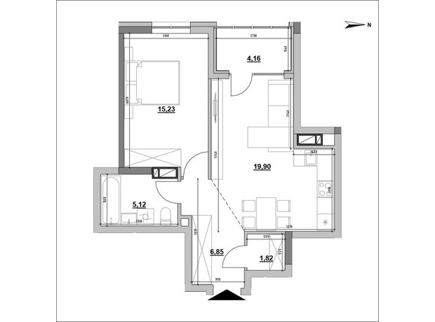 ЖК Park Life: планировка 1-комнатной квартиры 53.08 м²