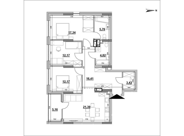 ЖК Park Life: планировка 3-комнатной квартиры 98.65 м²