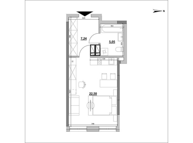 ЖК Park Life: планування 1-кімнатної квартири 34.79 м²