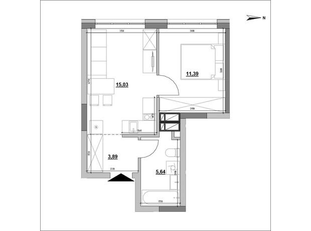 ЖК Park Life: планування 1-кімнатної квартири 35.95 м²