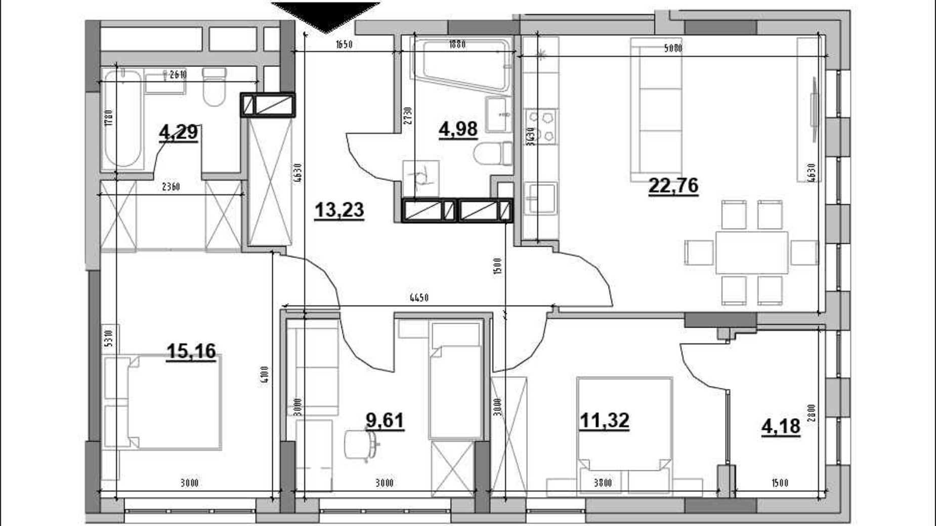 Планування 3-кімнатної квартири в ЖК Park Life 85.53 м², фото 657845