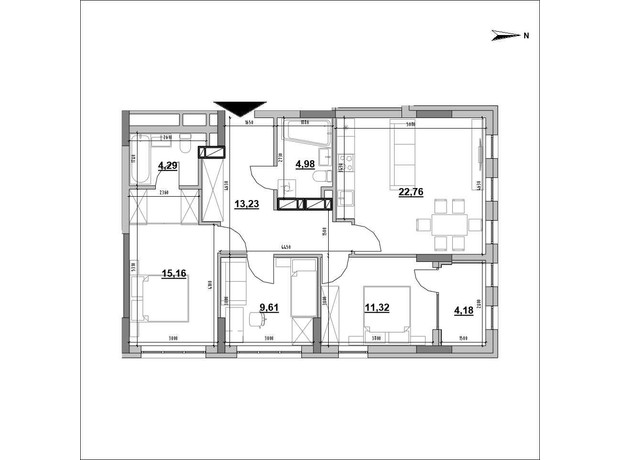 ЖК Park Life: планировка 3-комнатной квартиры 85.53 м²