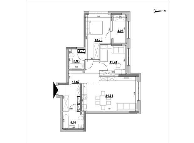 ЖК Park Life: планировка 2-комнатной квартиры 77.18 м²