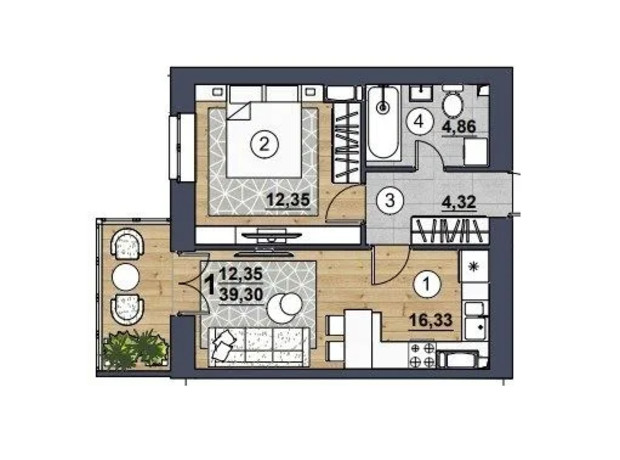 ЖК Scandinavia: планування 1-кімнатної квартири 39.3 м²