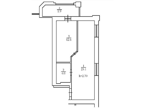 ЖК Набережний: планування 1-кімнатної квартири 43.6 м²