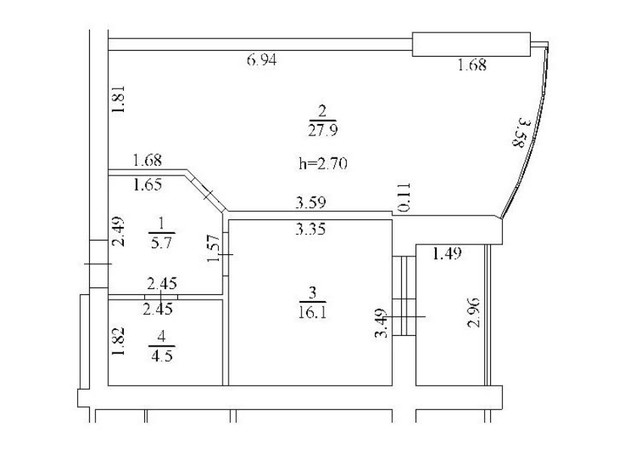 ЖК Набережний: планування 1-кімнатної квартири 54.2 м²