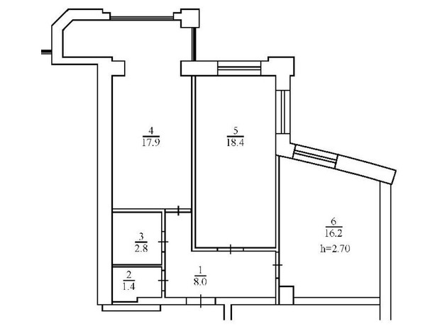 ЖК Набережный: планировка 2-комнатной квартиры 64.7 м²