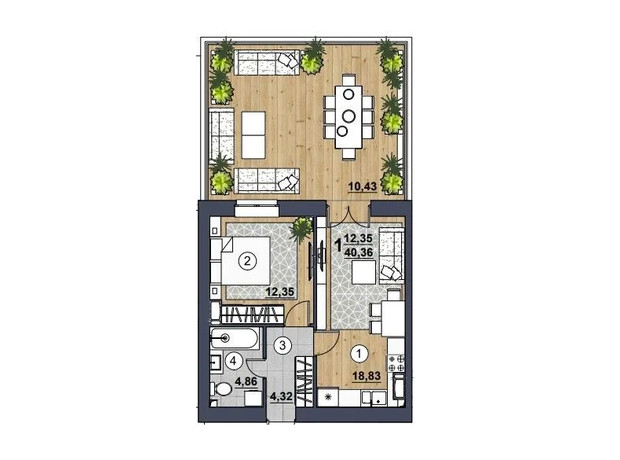 ЖК Scandinavia: планування 1-кімнатної квартири 40.36 м²