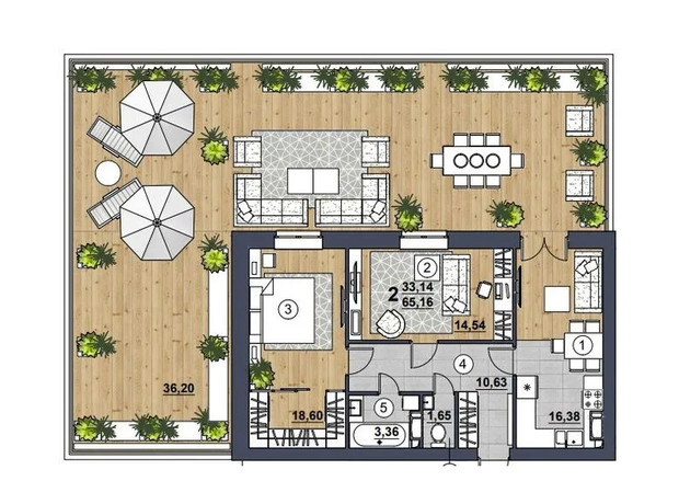 ЖК Scandinavia: планування 2-кімнатної квартири 65.16 м²