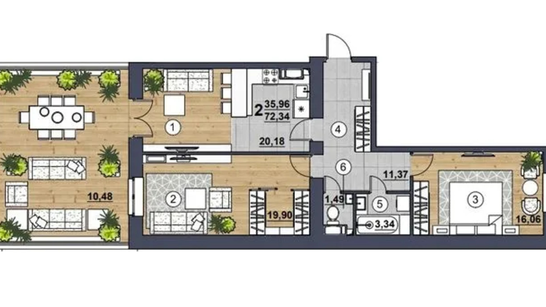 Планировка 2-комнатной квартиры в ЖК Scandinavia 72.34 м², фото 658068