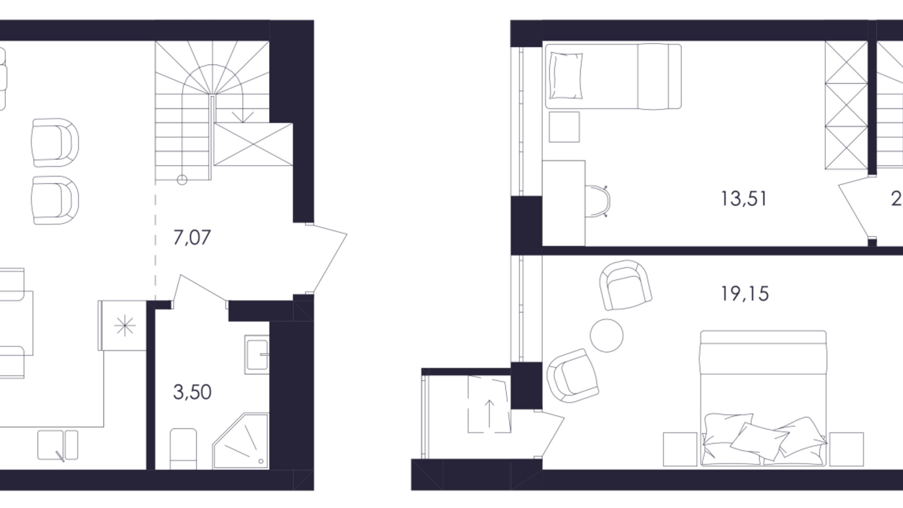 Планировка много­уровневой квартиры в ЖК Avalon Up 88 м², фото 658124