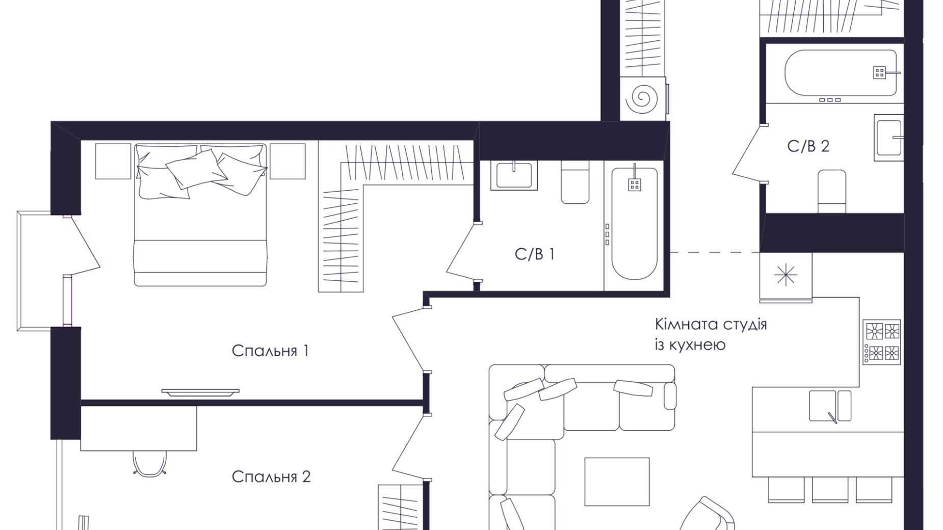 Планування 2-кімнатної квартири в ЖК Avalon Up 75 м², фото 658130