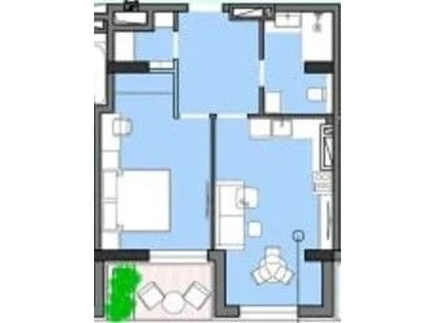 ЖК Borgo Verde: планировка 1-комнатной квартиры 46.87 м²