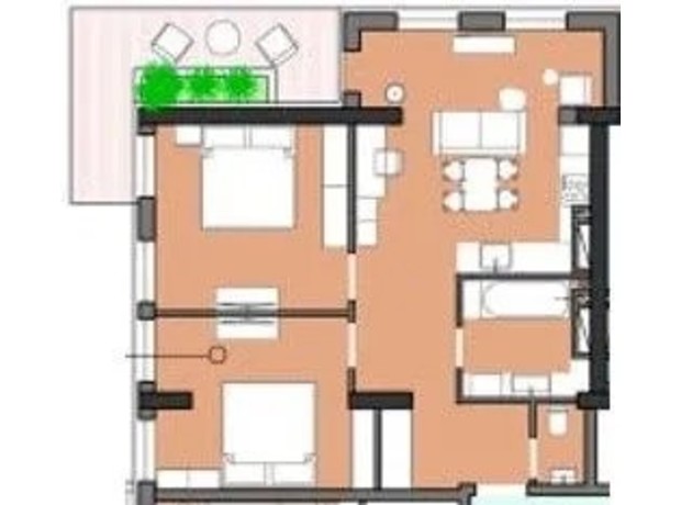 ЖК Borgo Verde: планировка 2-комнатной квартиры 64.6 м²