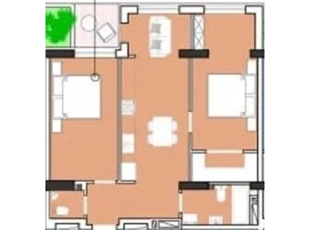 ЖК Borgo Verde: планировка 2-комнатной квартиры 63.99 м²