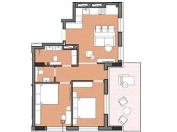 ЖК Borgo Verde: планировка 2-комнатной квартиры 57.44 м²