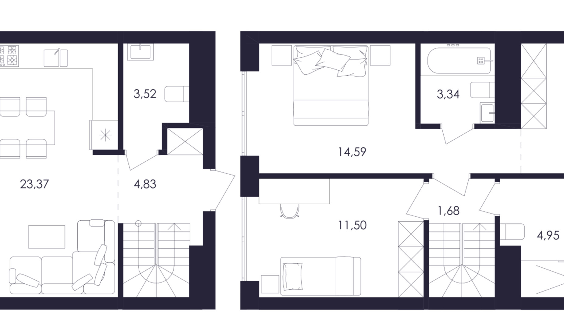 Планировка много­уровневой квартиры в ЖК Avalon Up 83 м², фото 658141