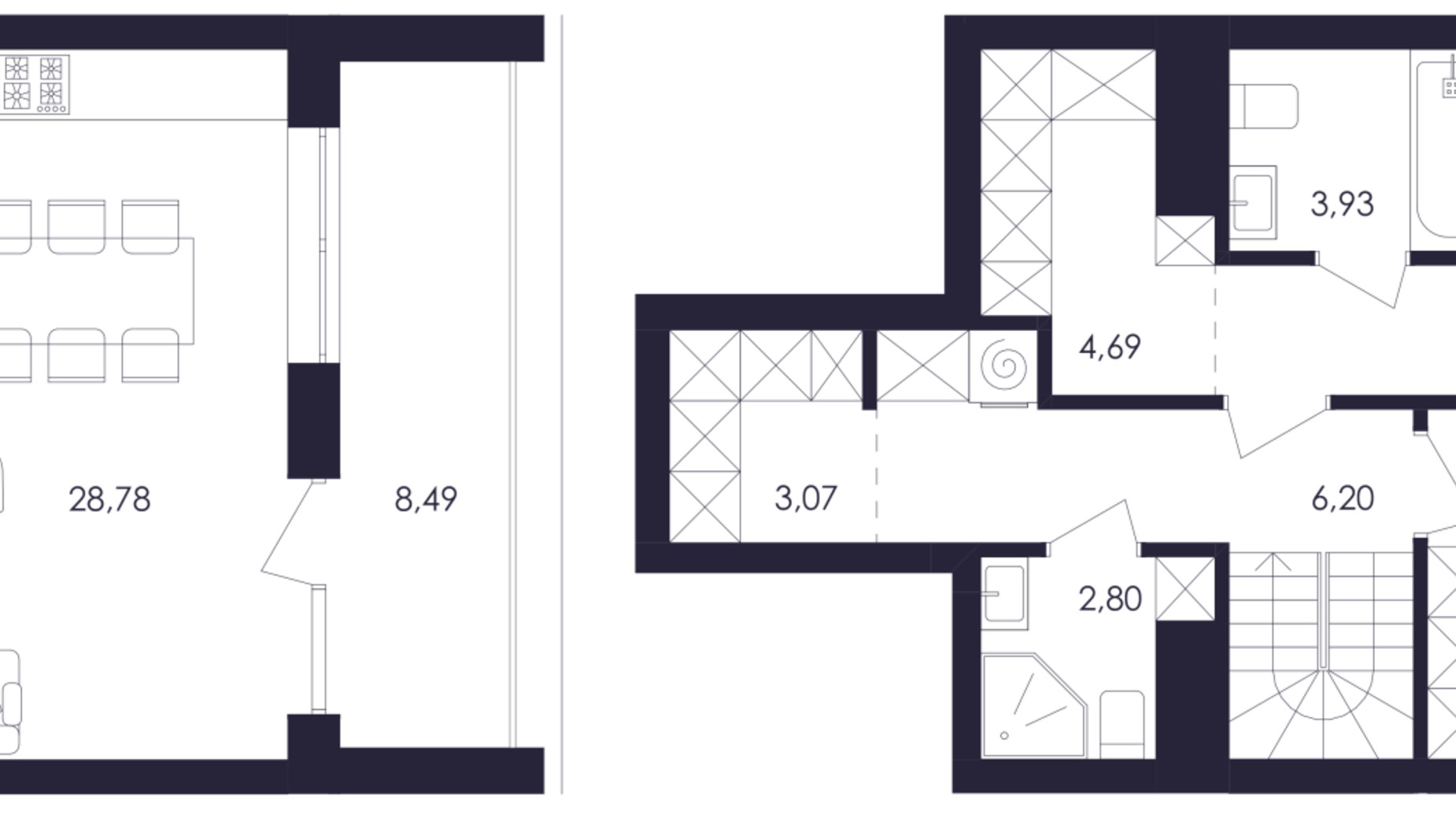 Планировка много­уровневой квартиры в ЖК Avalon Up 92 м², фото 658142