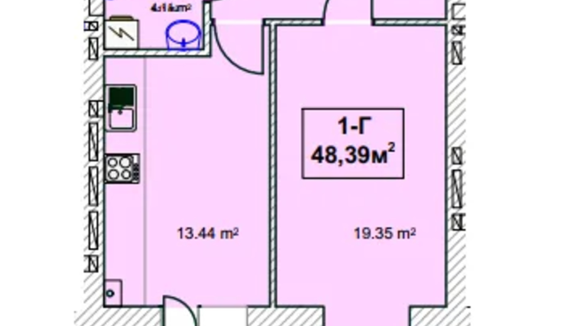 Планировка 1-комнатной квартиры в ЖК Независимость 48.39 м², фото 658193