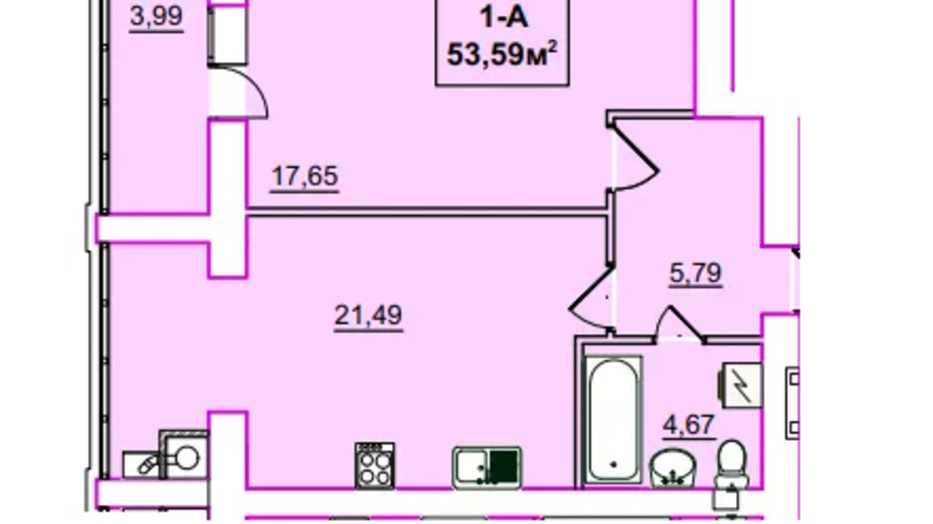 Планування 1-кімнатної квартири в ЖК Незалежність 53.59 м², фото 658194