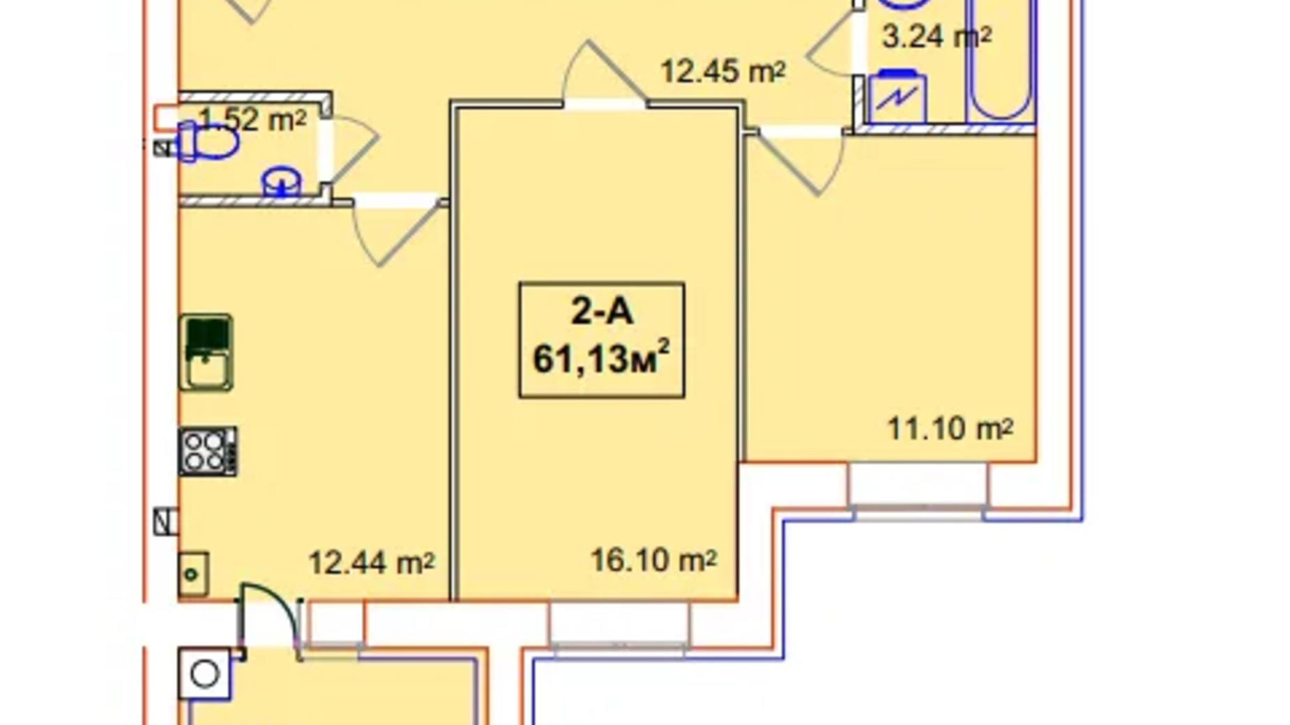 Планування 2-кімнатної квартири в ЖК Незалежність 61.13 м², фото 658195