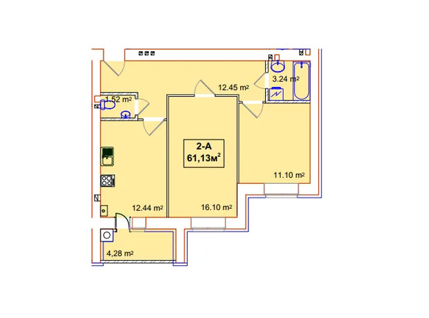 ЖК Независимость: планировка 2-комнатной квартиры 61.13 м²