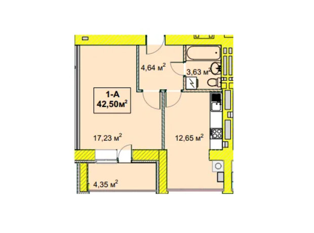 ЖК Незалежність: планування 1-кімнатної квартири 42.5 м²