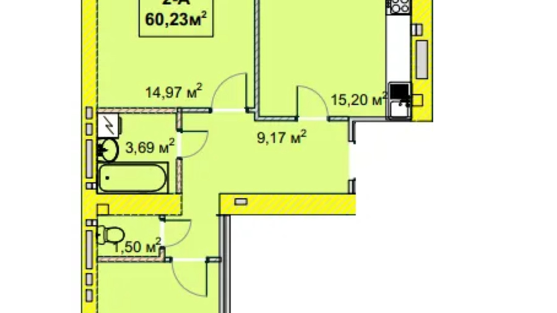 Планування 2-кімнатної квартири в ЖК Незалежність 60.23 м², фото 658276