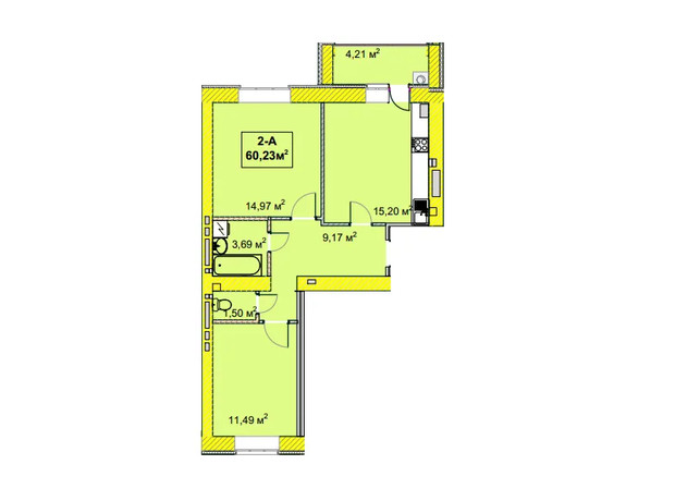 ЖК Независимость: планировка 2-комнатной квартиры 60.23 м²