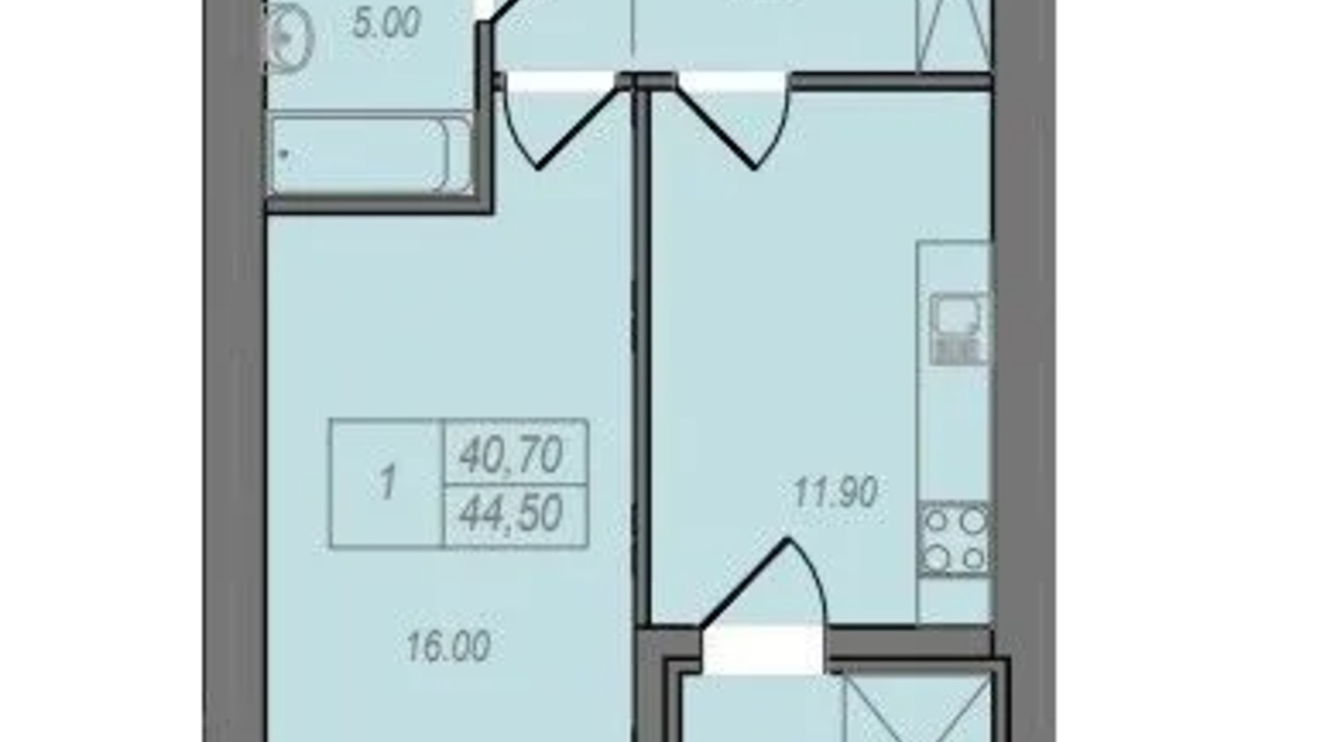Планування 1-кімнатної квартири в ЖК Незалежність 44.5 м², фото 658280