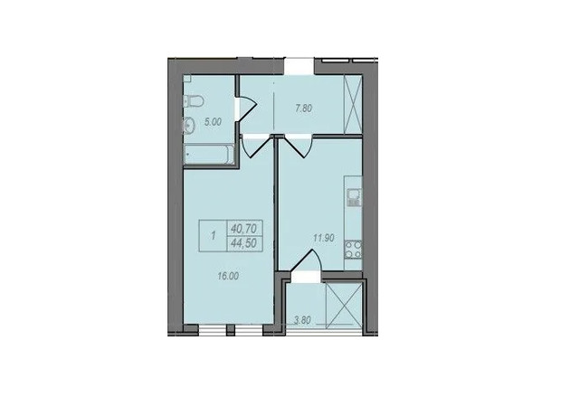 ЖК Независимость: планировка 1-комнатной квартиры 44.5 м²