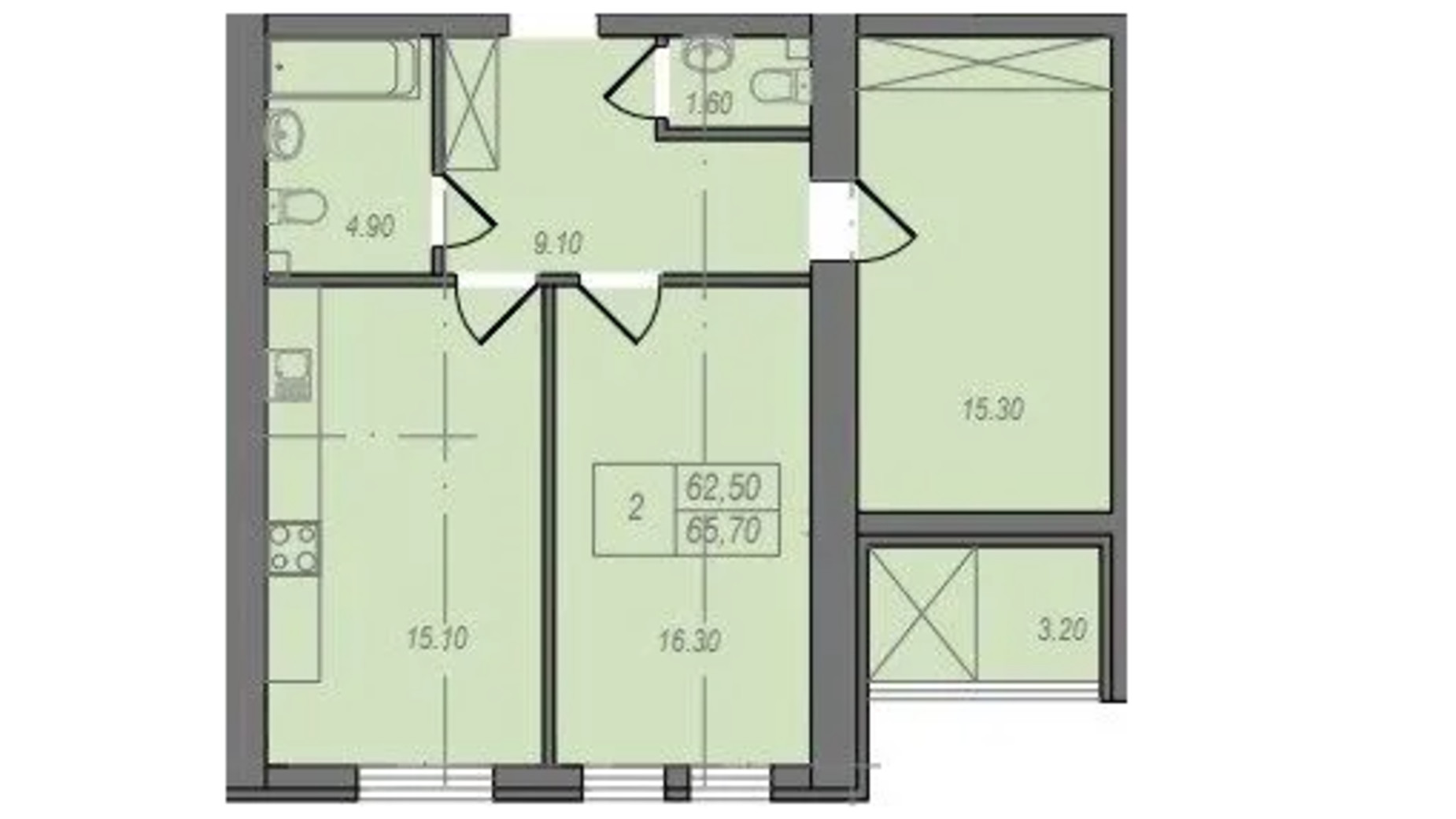 Планировка 2-комнатной квартиры в ЖК Независимость 65.7 м², фото 658283