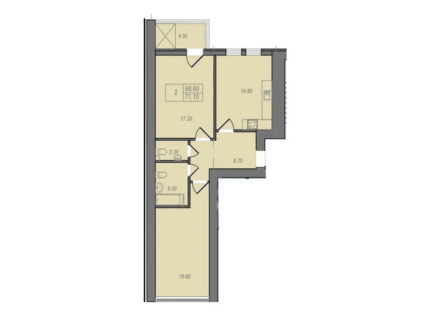 ЖК Независимость: планировка 2-комнатной квартиры 71.1 м²