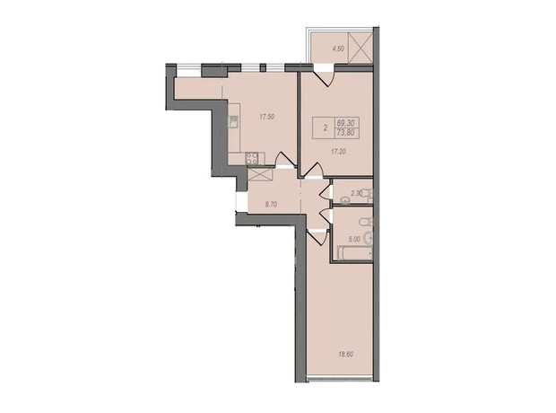 ЖК Незалежність: планування 2-кімнатної квартири 73.8 м²