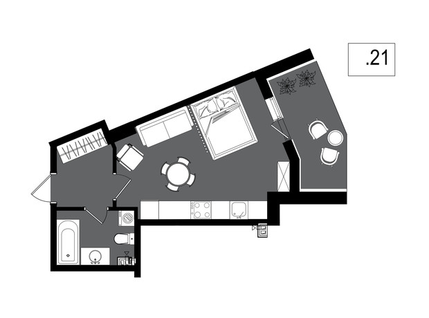 ЖК Посейдон: планування 1-кімнатної квартири 30.8 м²