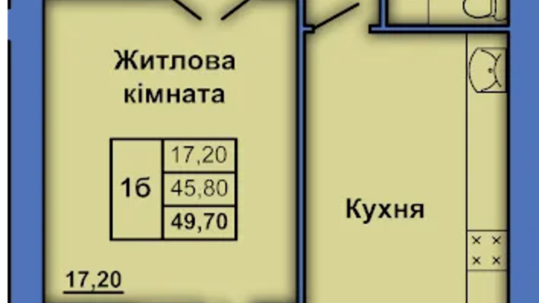 Планировка 1-комнатной квартиры в ЖК ул. Александра Оксанченка (Степного Фронта), 20 49.7 м², фото 658660