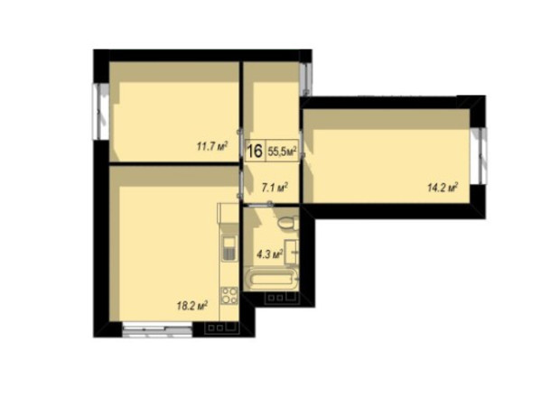 КД Екселант: планировка 2-комнатной квартиры 55.5 м²