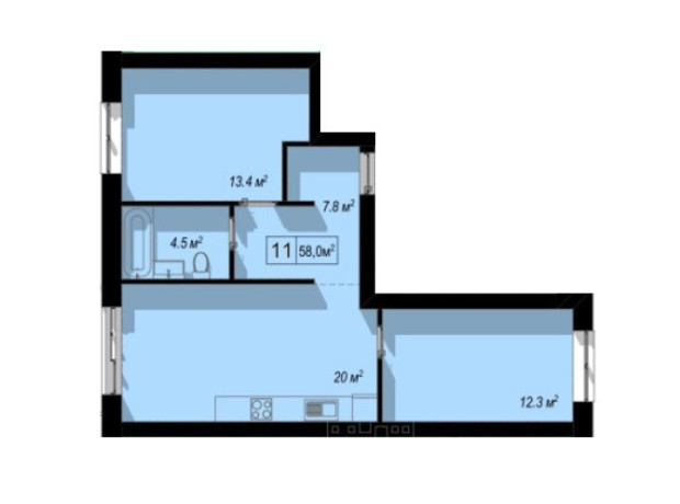 КД Екселант: планировка 2-комнатной квартиры 58 м²