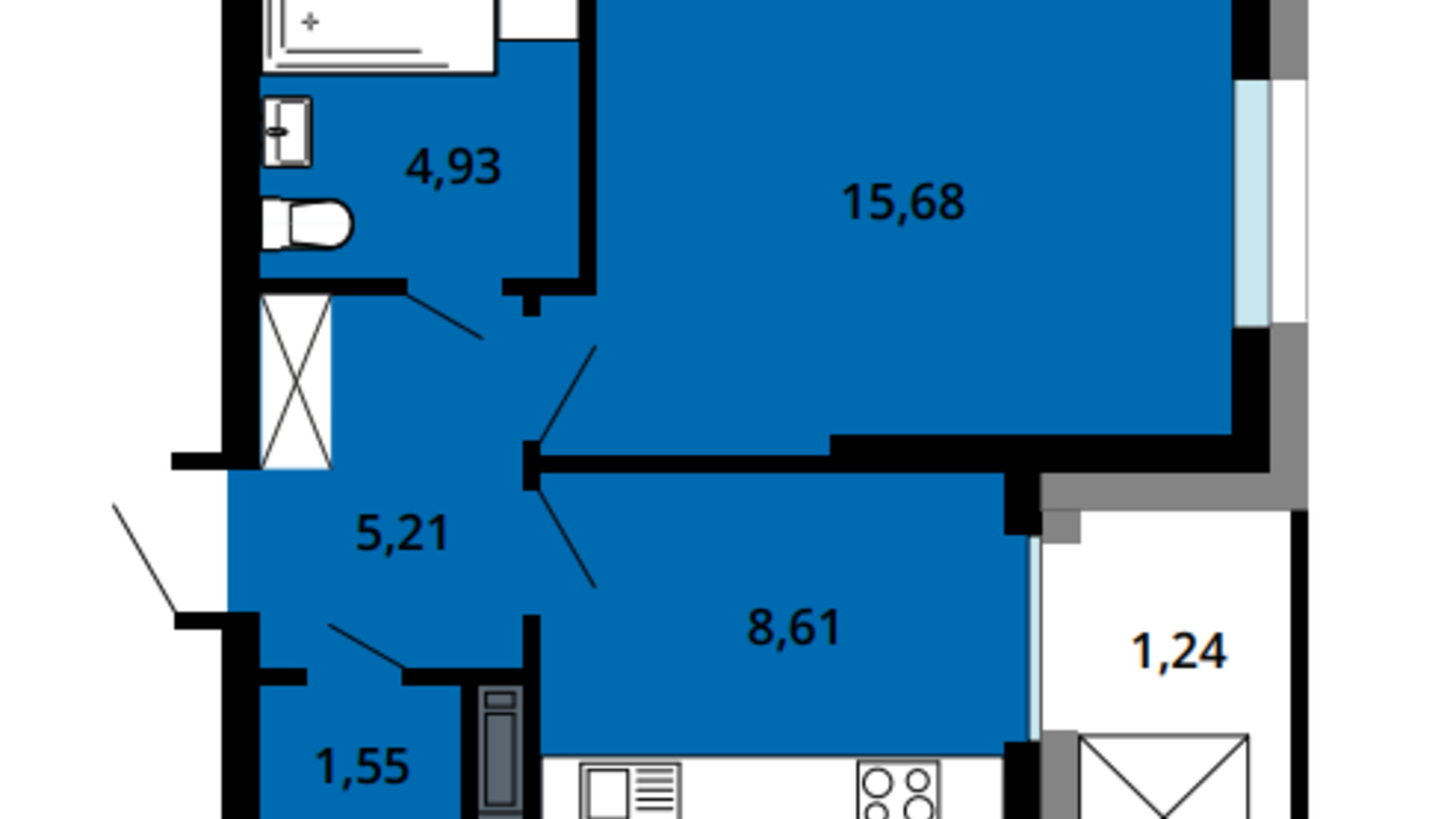 Планировка 1-комнатной квартиры в ЖК Boryspil Residence 37.22 м², фото 658857