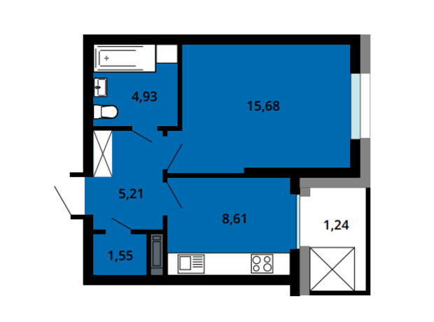 ЖК Boryspil Residence: планировка 1-комнатной квартиры 37.22 м²